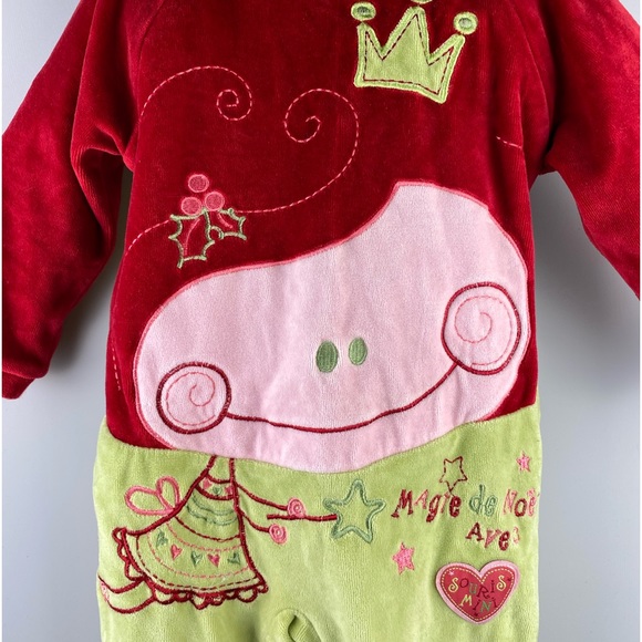 Souris Mini French Christmas One Piece Velour Footie Size 12 Months - Picture 4 of 12